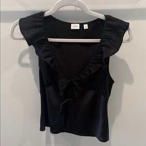 Aritzia Black Ruffle Satin Blouse